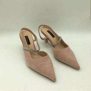 Pink Slingback Pointed Toe Kitten Heel